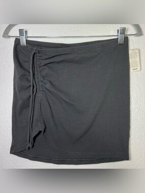 Aerie Ribbed Wrap Mini Skirt Gray Drawstring Stretch Size S/P NWT